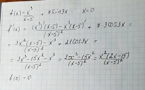 F(x)=x^3/x-5 +7sin3x x=0 найдите производную