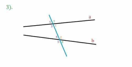Начертите две прямые и проведите их секущую.пронумеруйте углы , оброзование при пересечении данных п