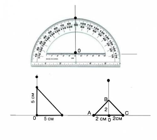 Странспортира и линейки постройте равнобедренный треугольник: 1) с катетами, равными по 5 см; 2) с г