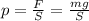 p= \frac{F}{S}= \frac{mg}{S}