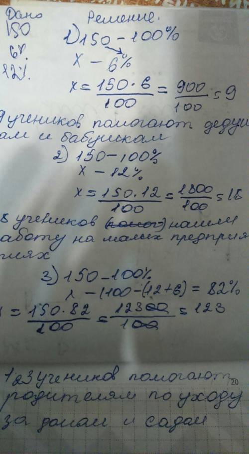 Вшколе маленького города учится 150 учеников. во время летних каникул 6% учеников дедушкам и бабушка