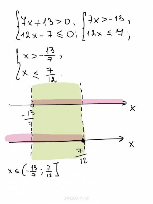 Какое из следующих чисел удовлетворяет решению системы неравенств: 7x+13> 0 12x-7