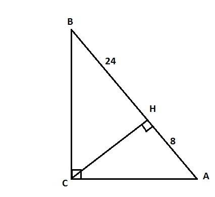 Высота прямоугольного треугольника,проведённая к гипотенузе,делит её на отрезки длинной 8см и 24см.н