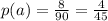 p(a) = \frac{8}{90} = \frac{4}{45}