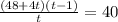 \frac{(48+4t)(t-1)}{t}=40&#10;