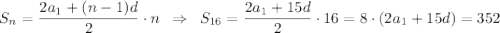 S_n= \dfrac{2a_1+(n-1)d}{2}\cdot n\,\,\, \Rightarrow\,\,\,S_{16}= \dfrac{2a_1+15d}{2} \cdot16=8\cdot(2a_1+15d)=352