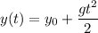 y(t) = y_0 + \dfrac{gt^2}{2}