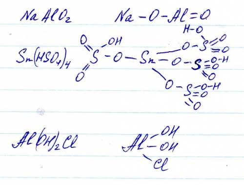 Напишите формулы соединений и их графические формулы : ортоалюминат натрия, гидросульфат олова (4),