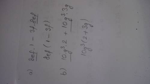 2) вынесите общий множитель за скобки a) 8ef-24ef^2 b) 20g^4+30g^3