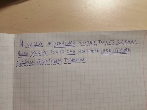 Сдeлайте схему и синтаксический разбор предложения : и когда он вернулся в избу, то его лицо, волосы
