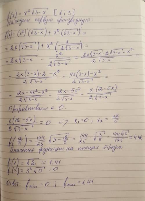 Найдите наибольшее и наименьшее значение функции f(x)=x^2 [1; 3] f(x)=(x-1) [-2; 0]