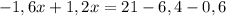 -1,6x+1,2x=21-6,4-0,6