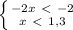 \left \{ {{-2x\ \textless \ -2} \atop {x\ \textless \ 1,3}} \right.