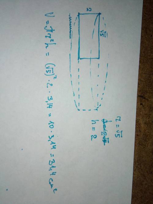 Стороны прямоугольника корень 5 см и 2см найдите объем цилиндра, полученного вращения этого прямоуго