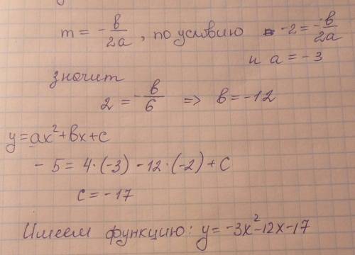 Составьте формулу квадратичной функции если вершина параболы находиться в точке a(-2; -5) и a=-3