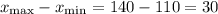 x_{\max}-x_{\min}=140-110=30