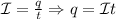 \mathcal I= \frac{q}{t} \Rightarrow q=\mathcal I t