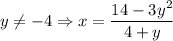 \displaystyle y\ne -4\Rightarrow x= \frac{14-3y^2}{4+y}