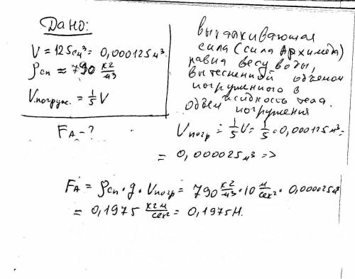 Чему равна архимедова сила, действующая на алюминиевый брусок объемом 125 см кубический, если он на