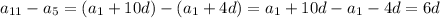 a_{11}-a_5=(a_1+10d)-(a_1+4d)=a_1+10d-a_1-4d=6d