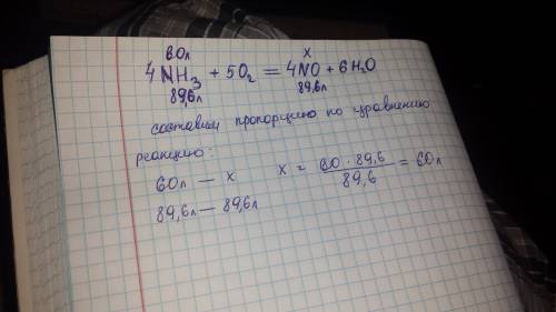 Какой объём оксида азота теоретически образуется при каталитическом окислении 60 л аммиака