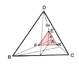 Точки a, b, c, d не лежат в одной плоскости и ab=ac=ad=bc=bd=cd=9см. плоскость параллельная bd и cd,