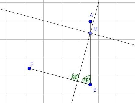 Начертите угол авс, равный 75°. на стороне ва отметьте точку м и проведите через неё две прямые, одн