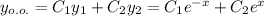 y_{o.o.}=C_1y_1+C_2y_2=C_1e^{-x}+C_2e^x