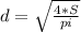 d= \sqrt{ \frac{4*S}{pi} }