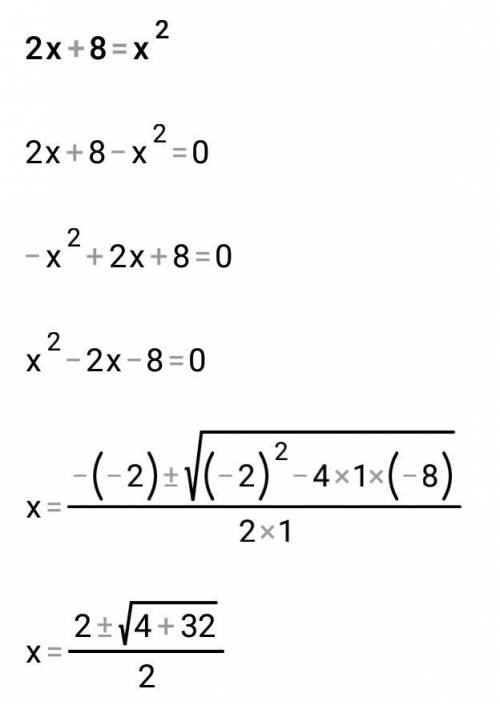 Решите графическое уравнение 2х+8=х²