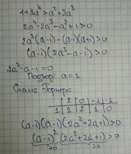 Докажите неравенсвто 1+2a^4> a^2+2a^3