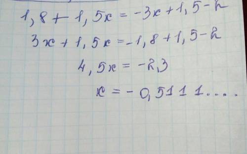 Решить уравнение: 06*(3+2,5х )= -1,5*(2х-1)-2