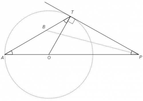 Прямая pt касается окружности с центром o , а pb — биссектриса угла tpa (см. рисунок). найдите угол