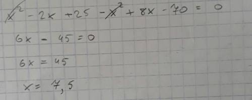 Найдите корень уравнение : х^2-2x+25=x^2+8x-70