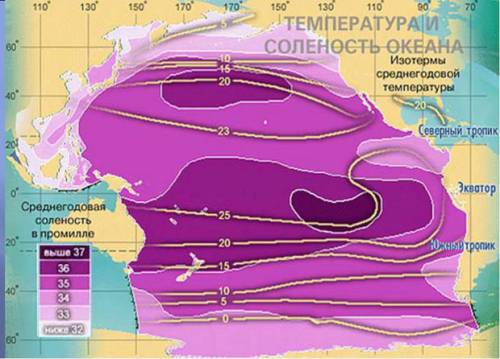 Сравните соленость поверхностных вод атлантического океана в экваториальных и тропических широтах и