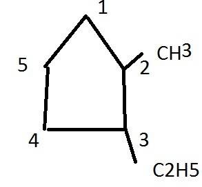 Напишите структурную формулу 2-метил-3-этилциклопентана