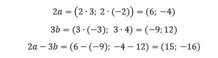 Даны векторы a(3,-2) и b(-3,4) . найти координаты вектора 2a-3b