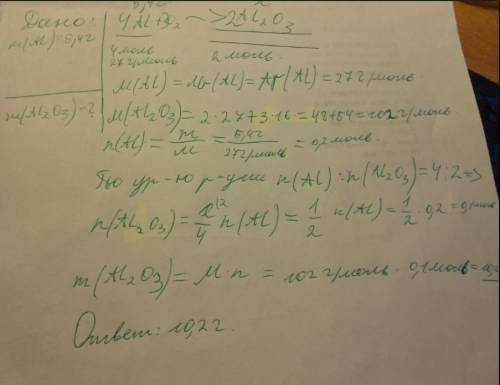 Сколько грамм оксида алюминия образуется при сжигании 5,4 грамм алюминия в кислороде?
