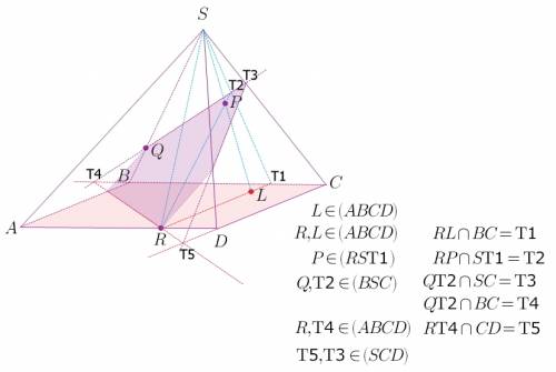 1. построить сечение пирамиды sabcd плоскостью, проходящей через прямую qr, где точка q лежит на реб
