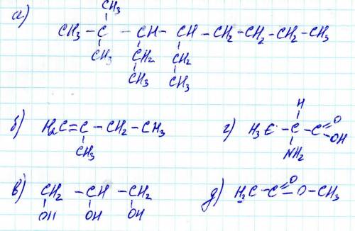 Напишите структурные формулы веществ: a) 2,2-диметил-3,4-диэтилоктан б) 2-метилбутен-1 в) глицерин г