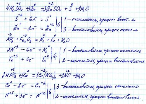 Поставьте коэффициенты в уравнениях овр методом электронного h2so4+zn=znso4+s+h2o nh3+fe2o3=n2+fe+h2