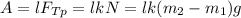 A = lF_{Tp} = lkN = lk(m_2-m_1)g