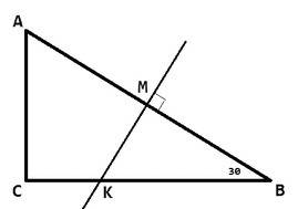 Втреугольнике abc угол с 90 градусов, угол в 30 градусов. серединный перпендикуляр проведенный к отр