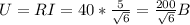 U=RI=40* \frac{5}{ \sqrt{6} } = \frac{200}{ \sqrt{6} } B