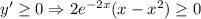 y' \geq 0 \Rightarrow 2e^{-2x}(x-x^2) \geq 0