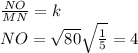 {NO\over MN}=k\\NO=\sqrt{80}\sqrt{1\over5}=4