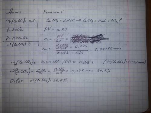 При растворении 0,5 г известняка в соляной кислоте получено 75 мл газа при 230с и 104 кпа. вычислите