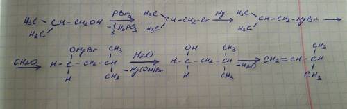 Напишите формулы продуктов (ch3)2chch2oh⇒(p+br2)⇒(mg)⇒(ch2o)⇒(h2o,h+)⇒(-h2o)