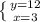 \left \{ {{y=12} \atop {x=3}} \right.