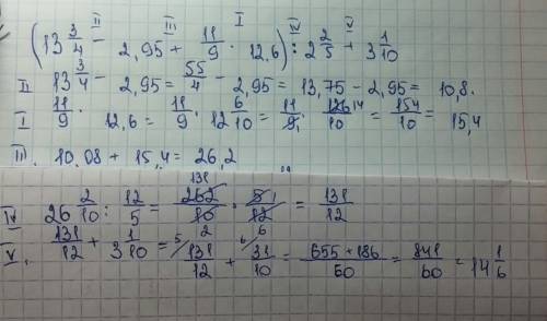 (13 3/4-2,95+1 1/9•(12,6)): 2 2/5 +3 1/10 надо